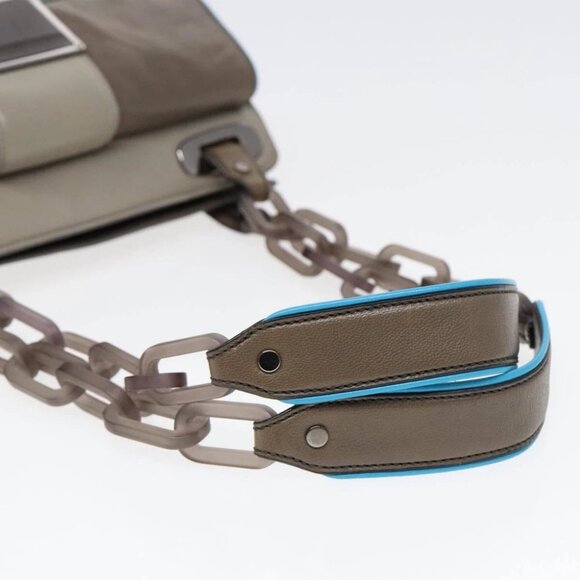 BALENCIAGA Turn Lock Chain Shoulder Bag Leather Beige Gray Silver Auth am6814V - Picture 8 of 15